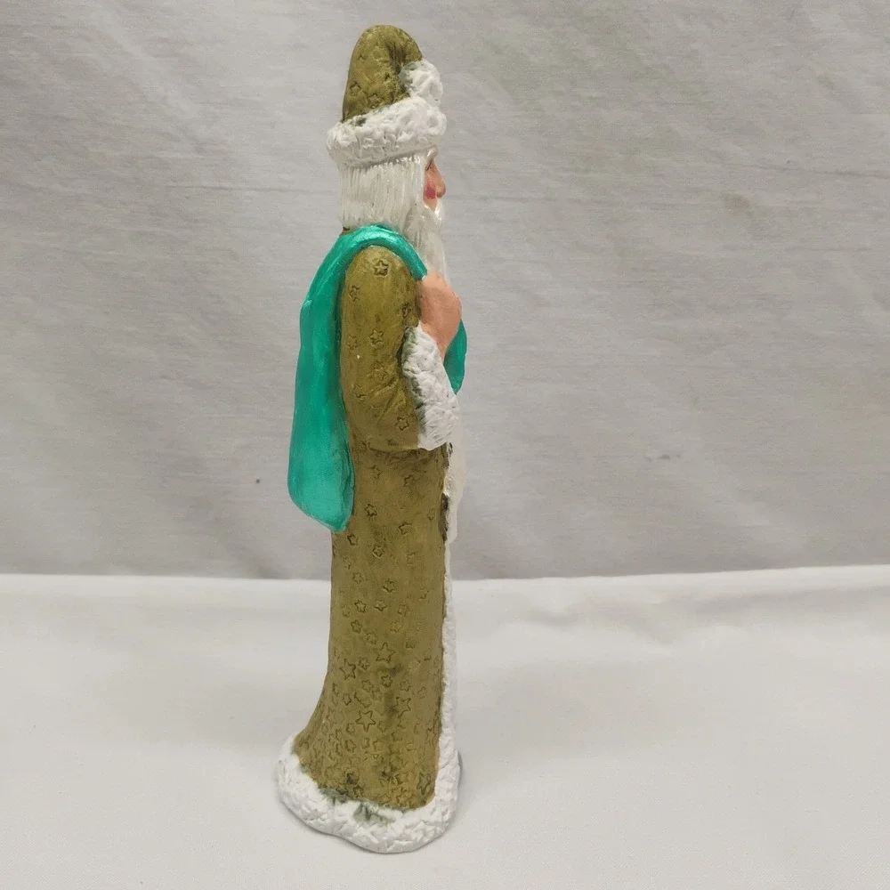 Vintage Folk Art GREEN Rustic Santa 7